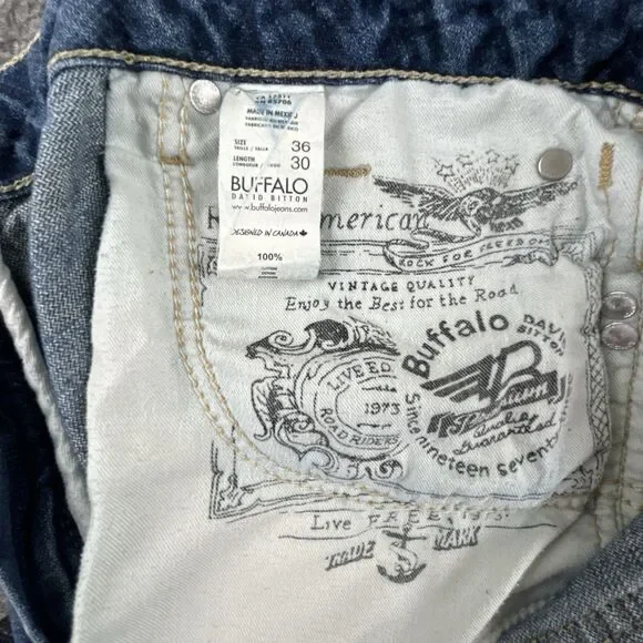 Buffalo David Bitton Jeans Mens 36x30 Blue Six Basic Slim Straight Denim Cotton - Picture 6 of 9